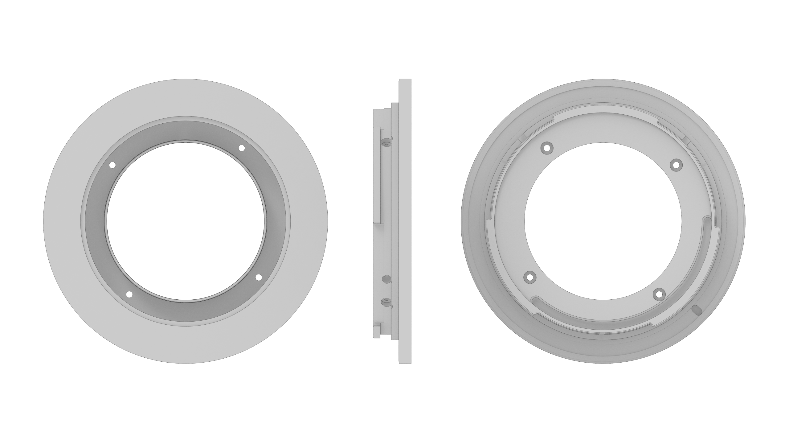 Render of custom lens mount, front, side, rear views