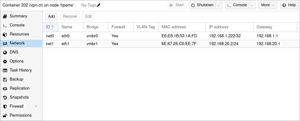 VPN container has both virtual networks passed in