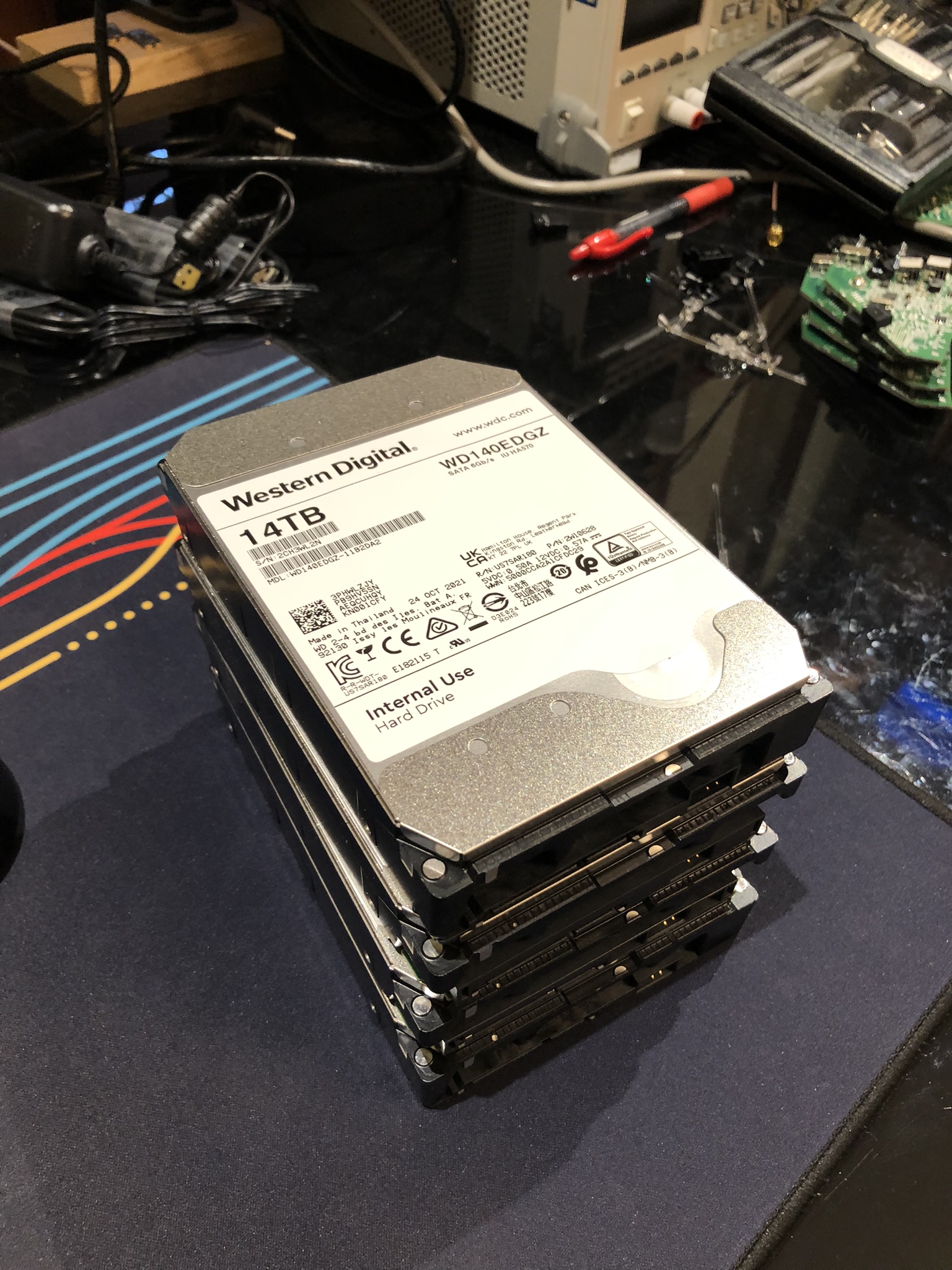 A stack of four 3.5inch harddrives